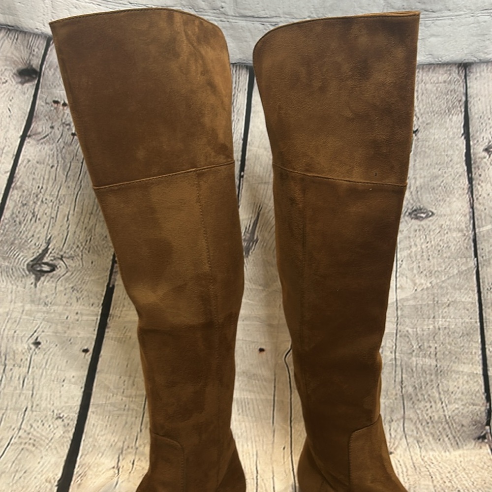 J. Crew Troy Brown Faux Suede Brown Over-the-Knee Boots Size 7.5 - Picture 11 of 16